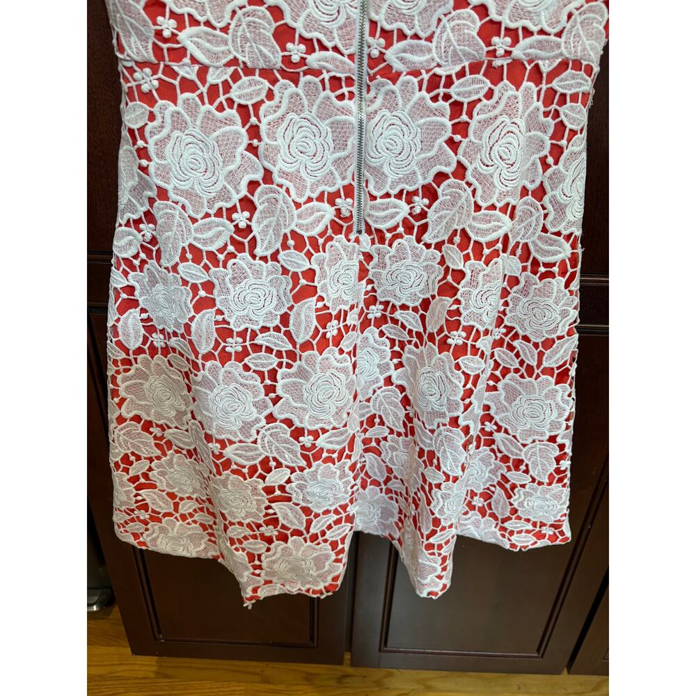 Karl Lagerfeld Coral Dress with White Lace Overlay Size 12 - Picture 10 of 16